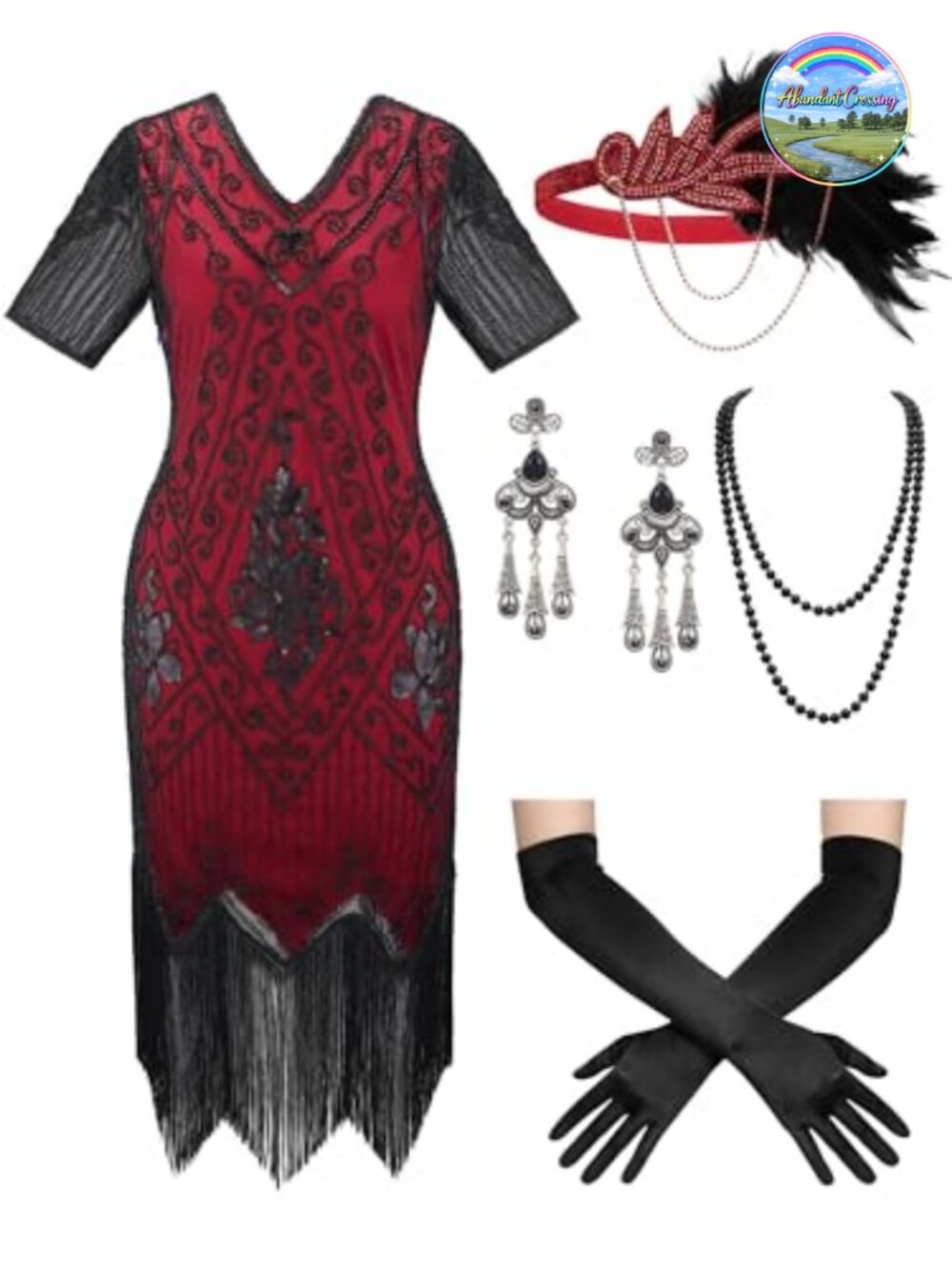 Flapper Dress Set 1920s Gatsby Sequin Fringe Costume V-Neck